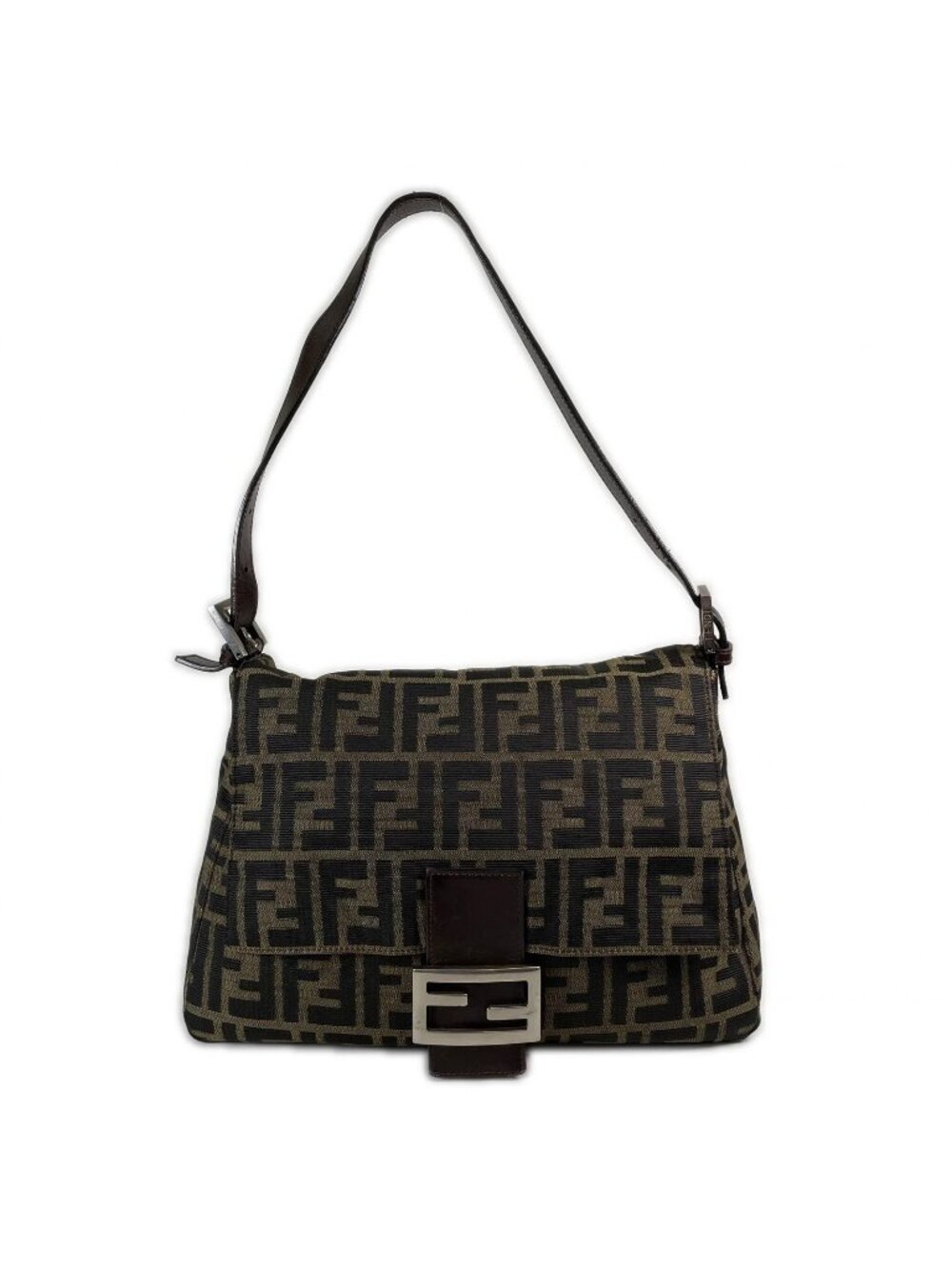Fendi Zucca Mamma Baguette Shoulder Bag Canvas Brown